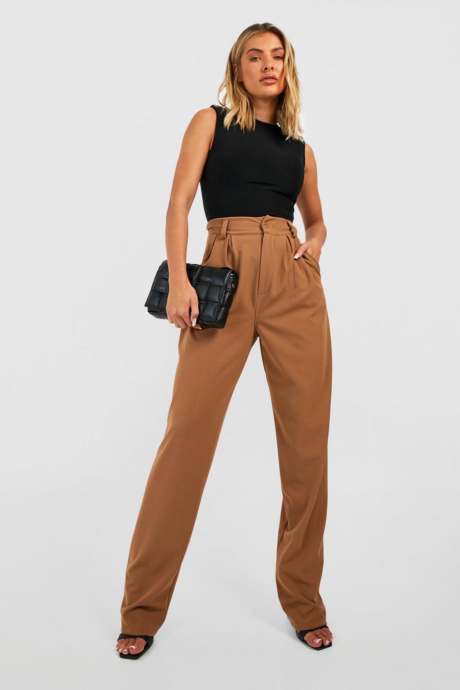 Stone Pleated Full Length Relaxed Tailored Trousers image number 1