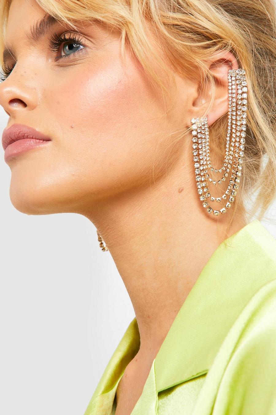 Gold Crystal Row Drop Ear Climber And Cuff image number 1