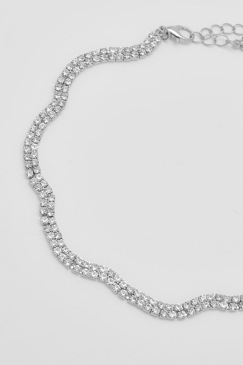 Crystal Row Wave Choker Necklace | Boohoo UK