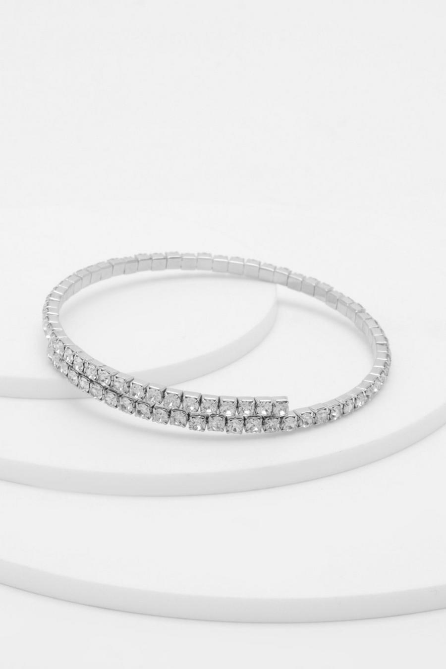 Silver Crystal Row Overlap Bracelet