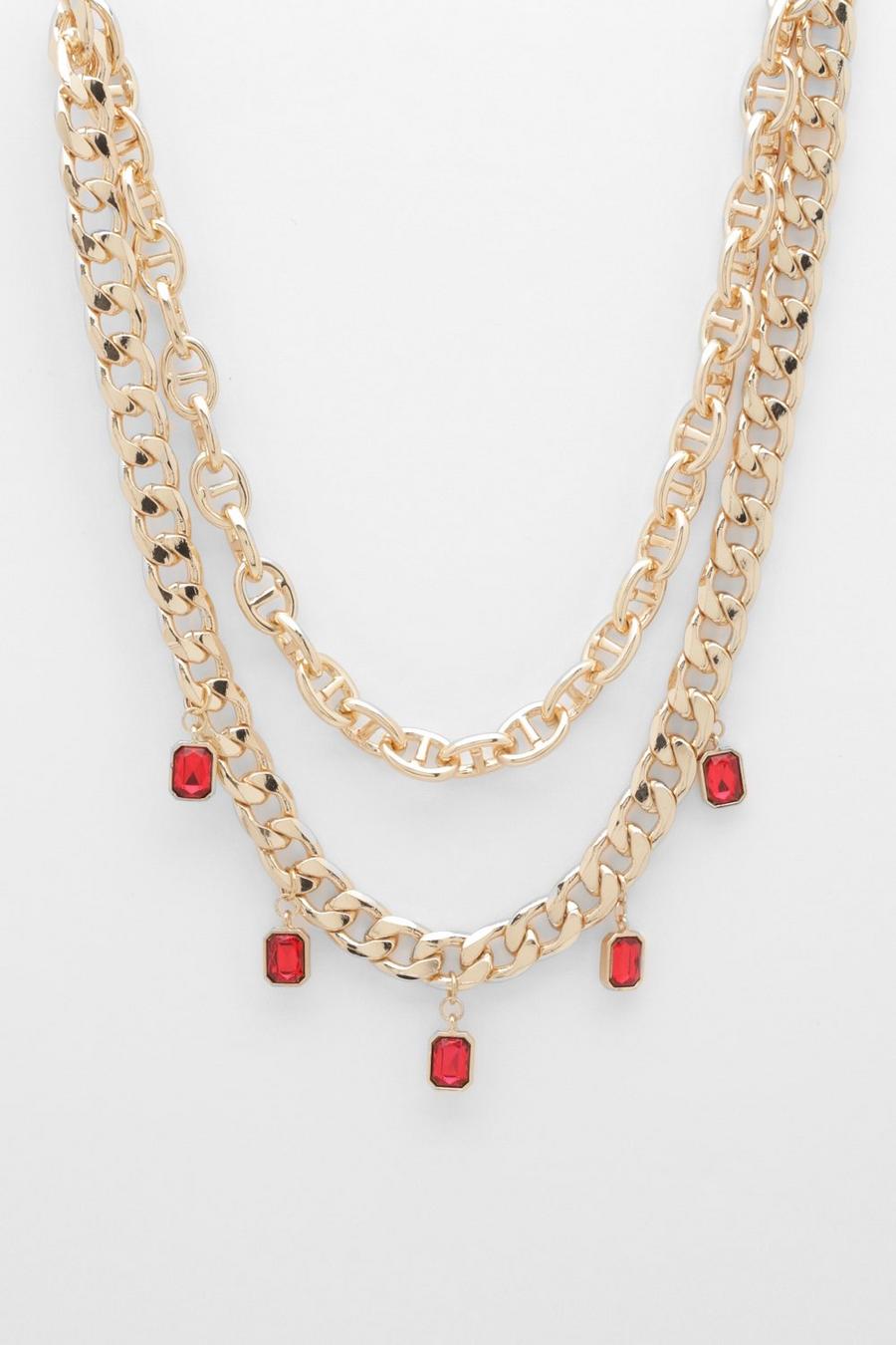 Red Charm Chunky Double Row Chain Necklace image number 1