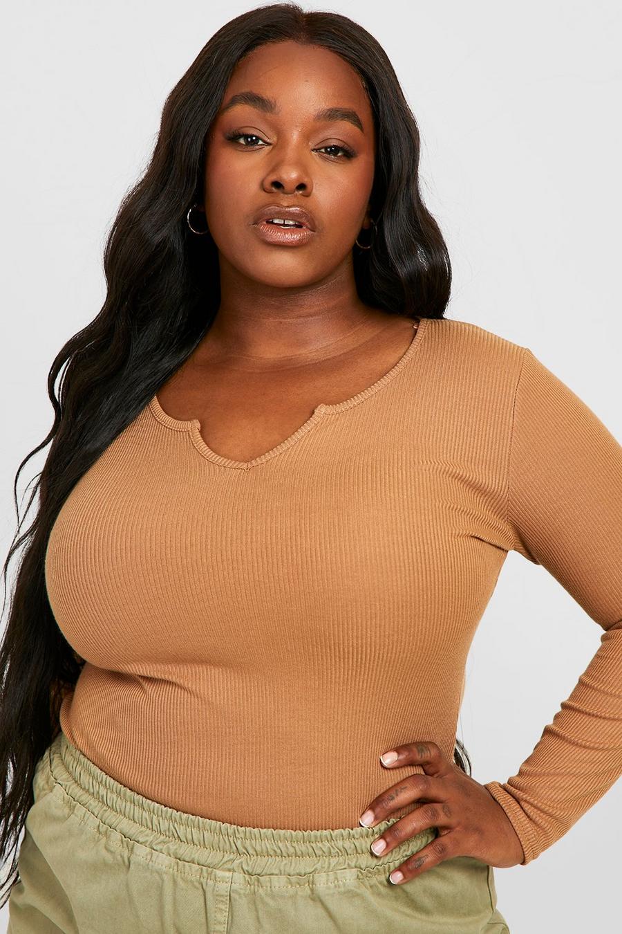 Camel Plus Notch Long Sleeve Top  image number 1