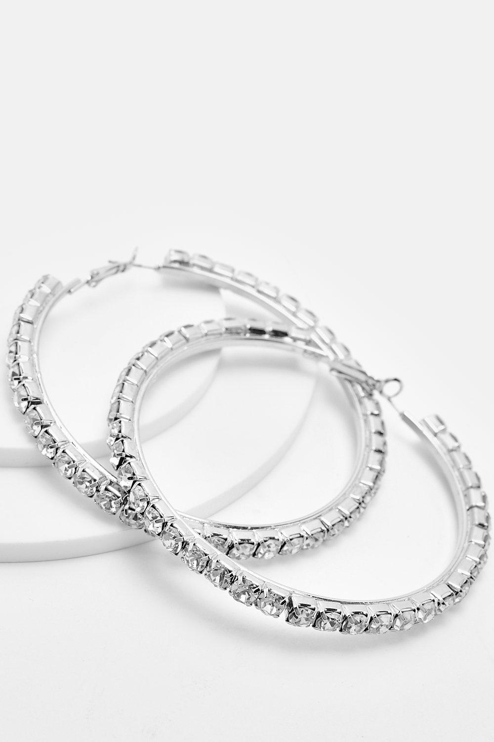 Large crystal store hoop earrings