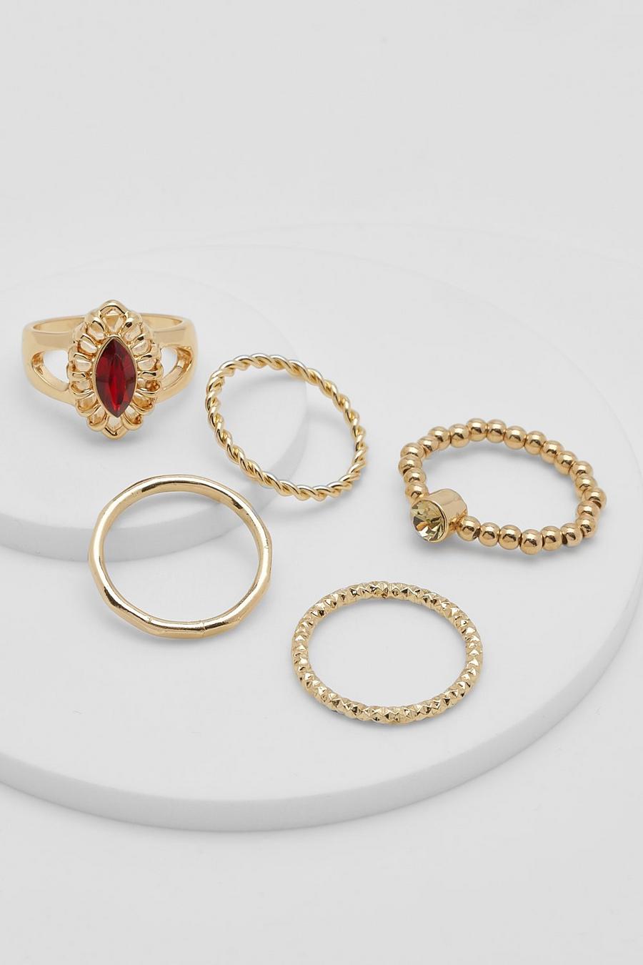 Red Oval Statement Stone Stacking Rings