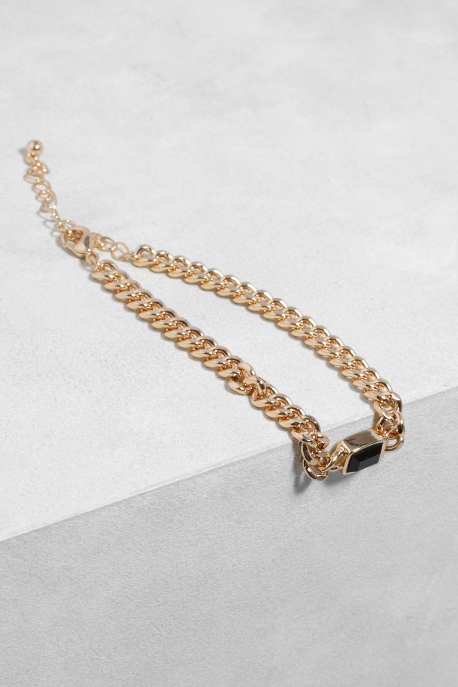 Bracelet épais en chaîne à pendentif noir, Gold image number 1