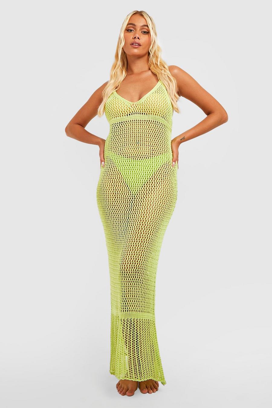 Lime green Crochet Strappy Maxi Beach Dress