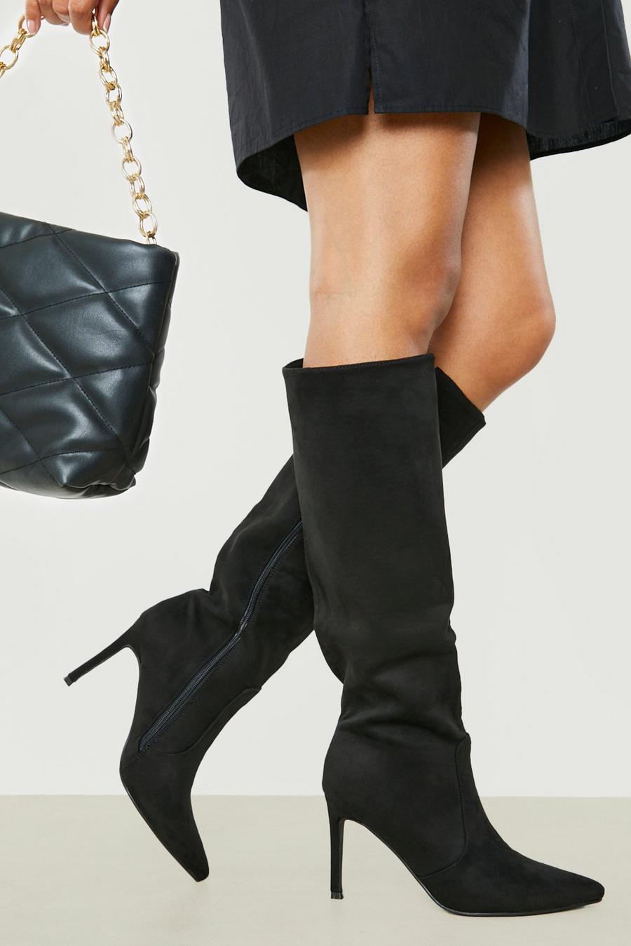 Black Pointed Toe Knee High Boots   image number 1