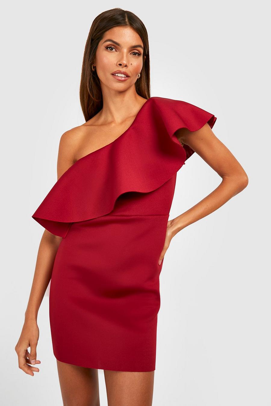 Berry red Scuba One Shoulder Mini Dress image number 1