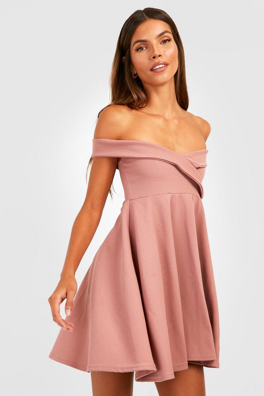 Blush pink Off The Shoulder Mini Skater Dress