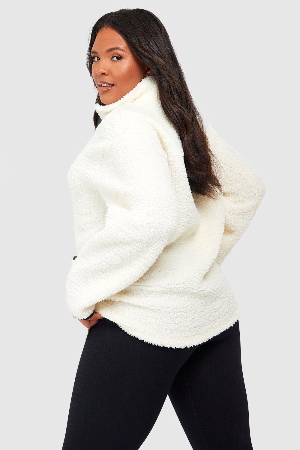 Plus Borg Contrast Half Zip Sweater boohoo