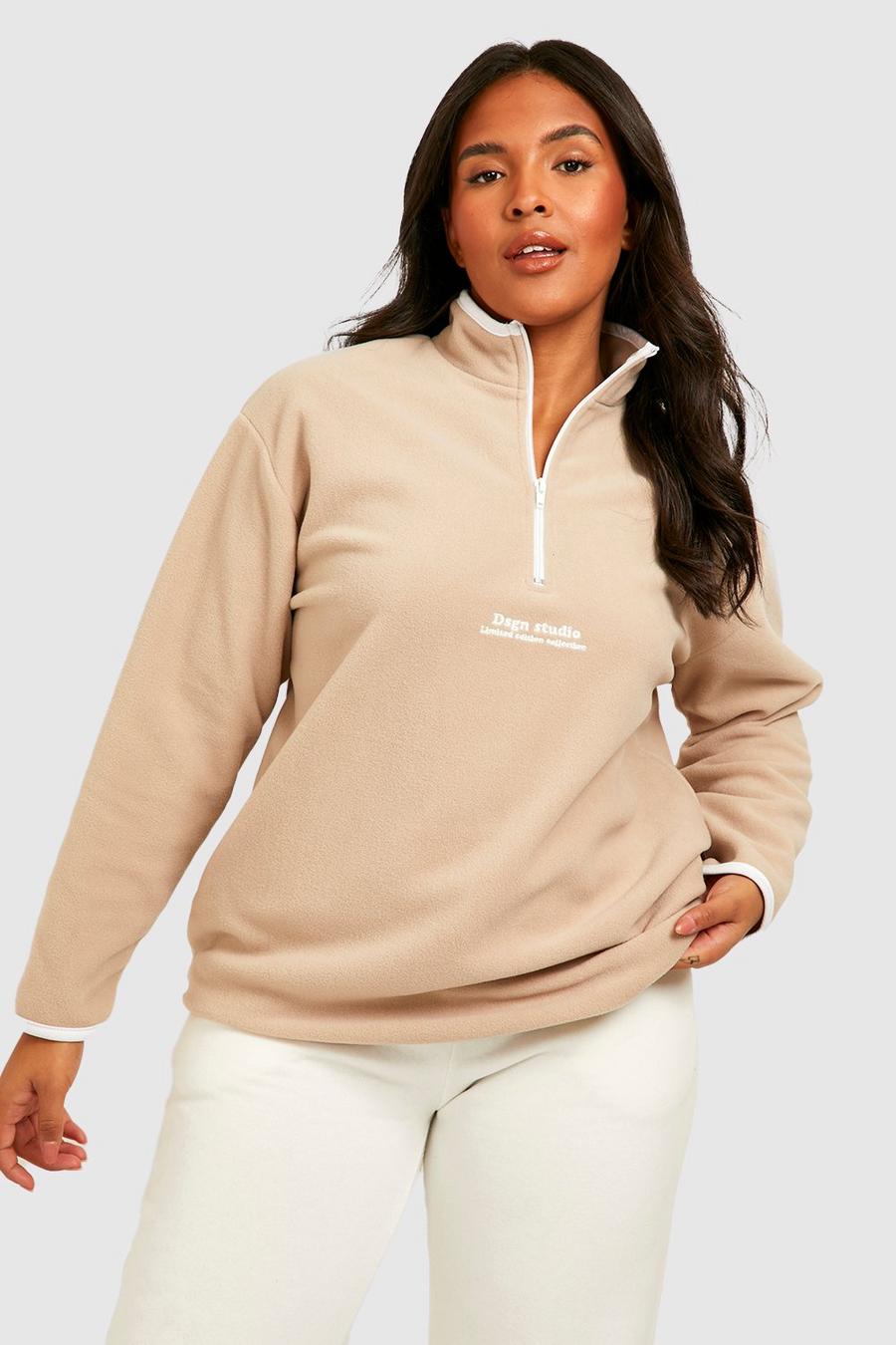 Grey Plus Polar Fleece Contrast Zip Sweater 