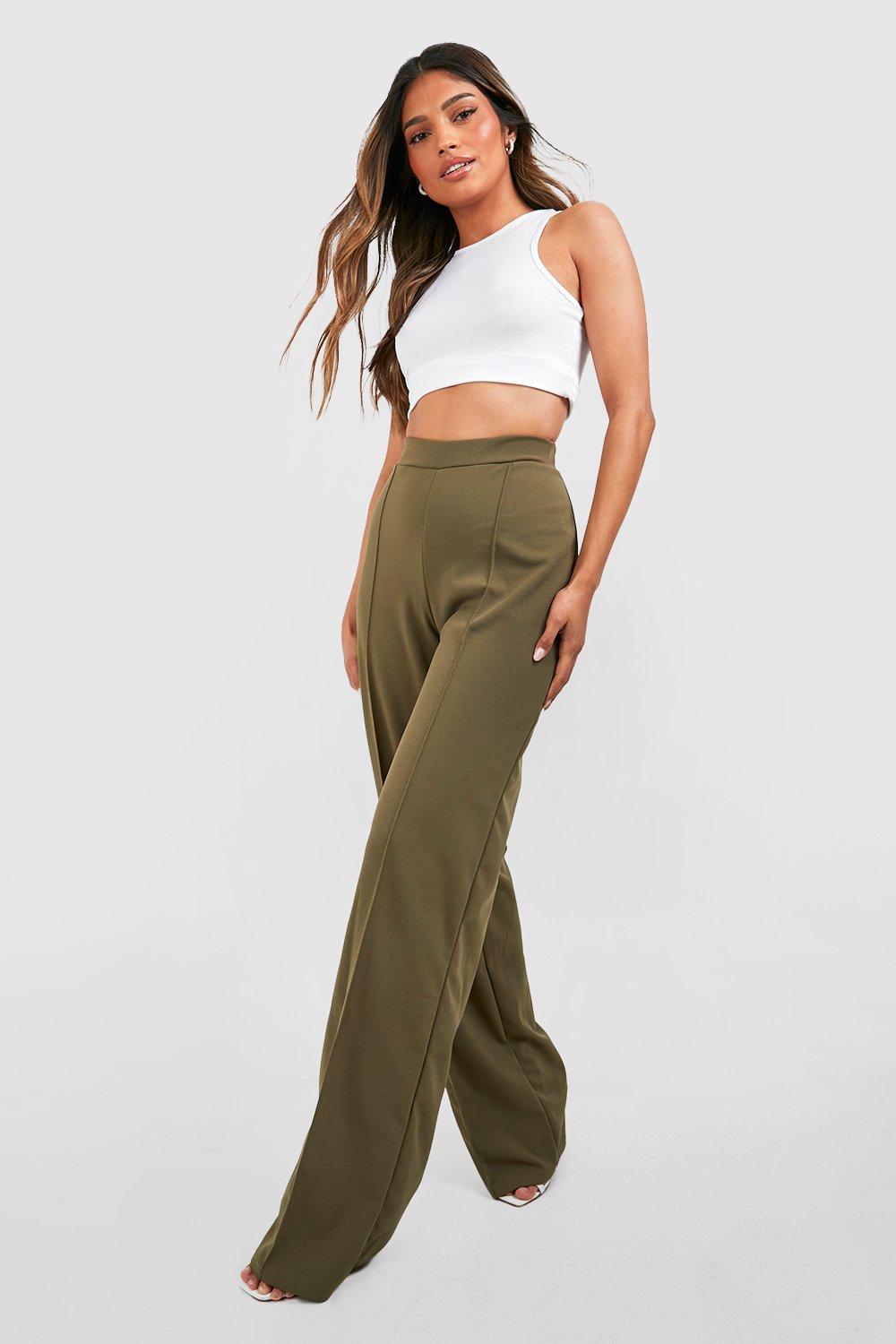 High Waisted Pin Tuck Wide Full Length Trousers