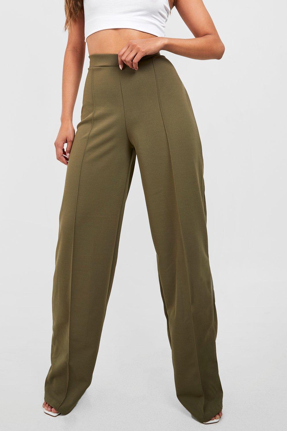 High Waisted Pin Tuck Wide Full Length Trousers