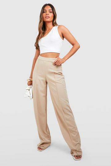 High Waisted Pin Tuck Wide Full Length Trousers stone