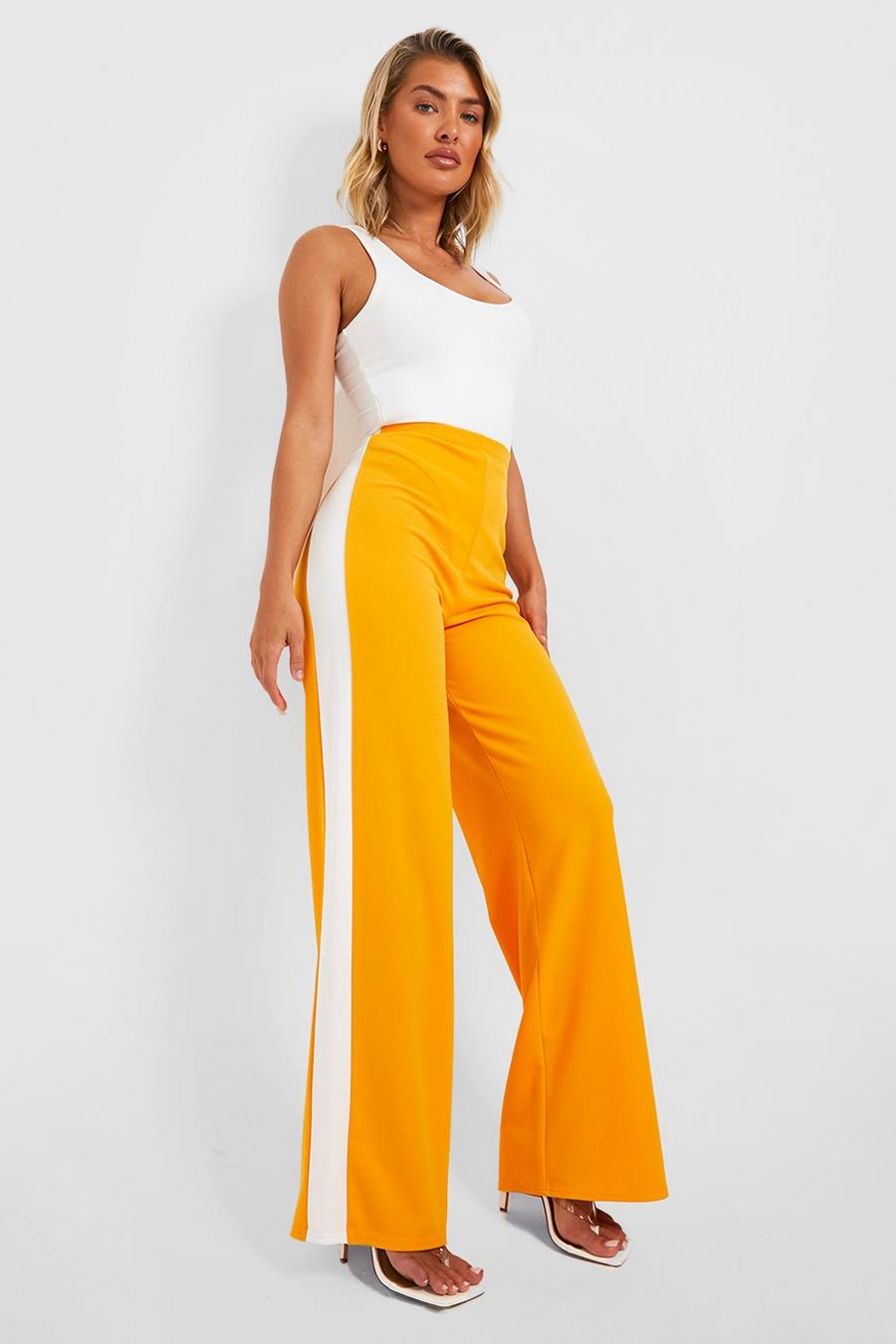 Orange Contrast Stripe Wide Full Length Pants image number 1