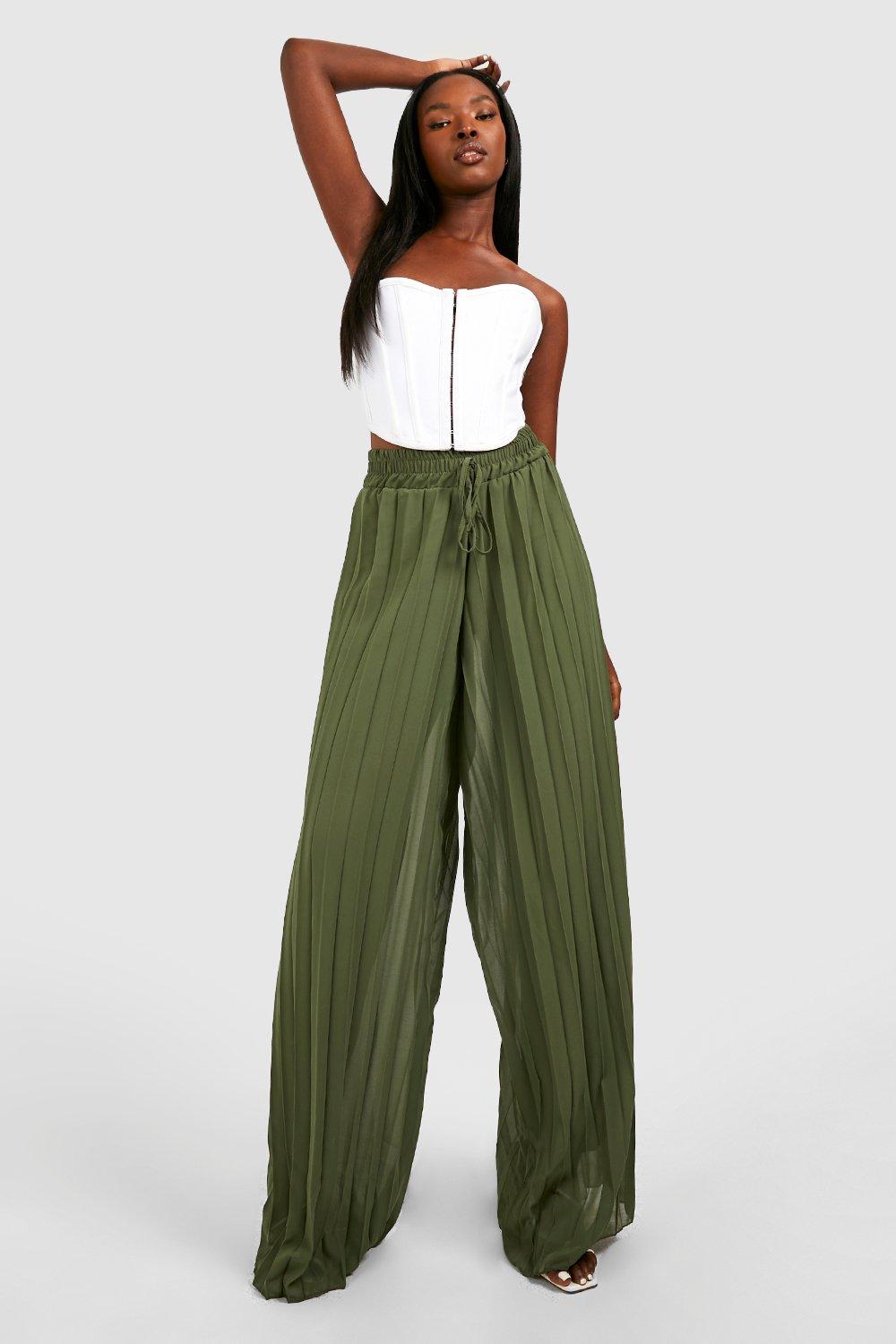 PLEATED PALAZZO PANTS - Mid-green