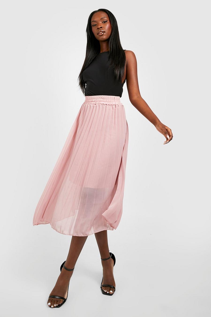 Blush pink Chiffon Pleated Midi Skirt image number 1