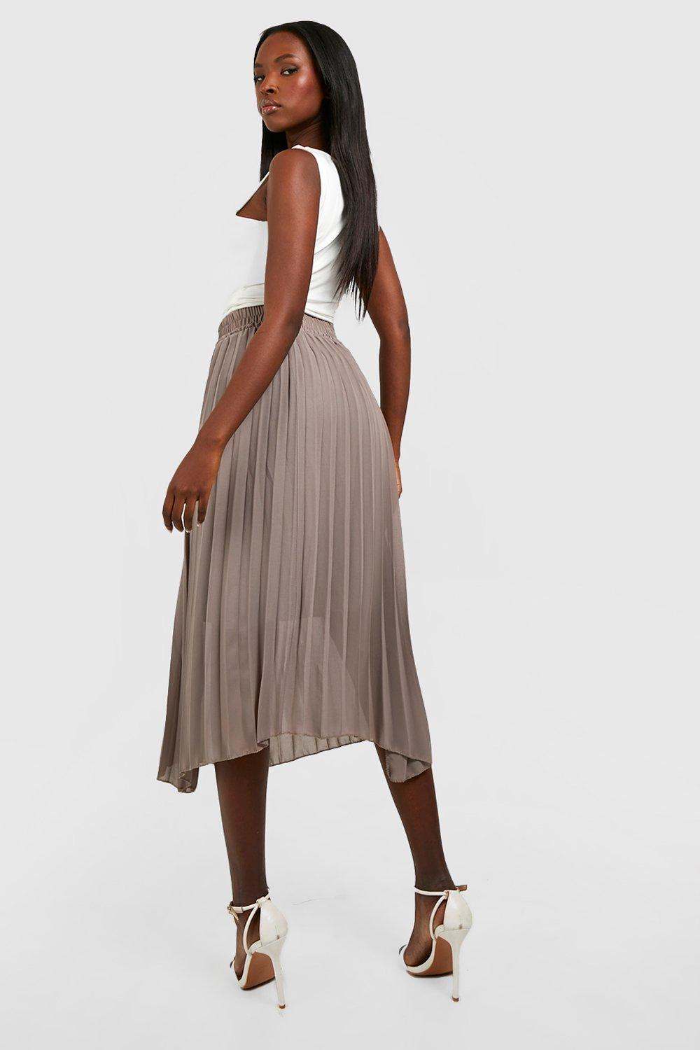 Grey chiffon pleated midi skirt sale