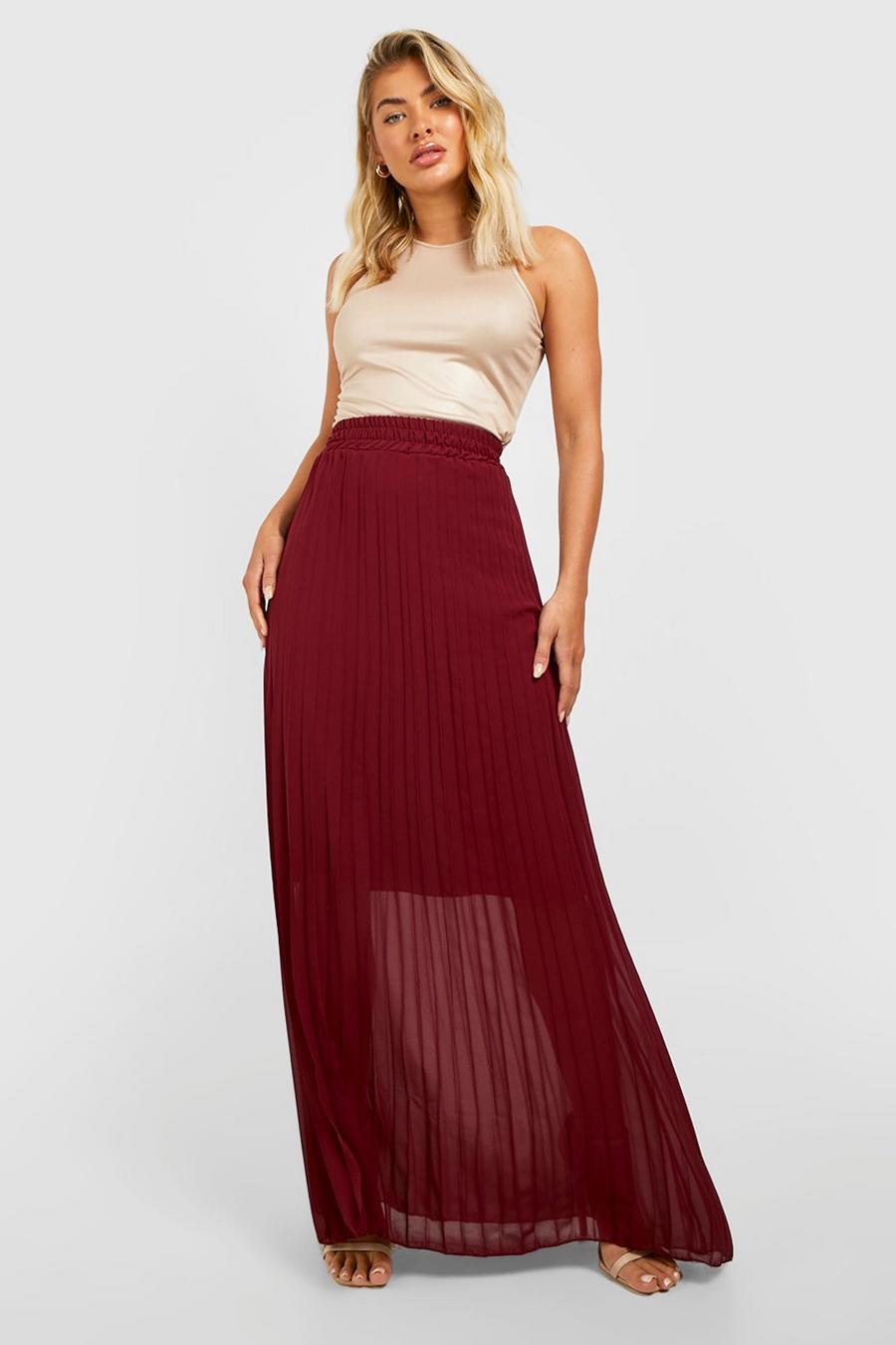 Berry red Geplooide Chiffon Maxi Rok