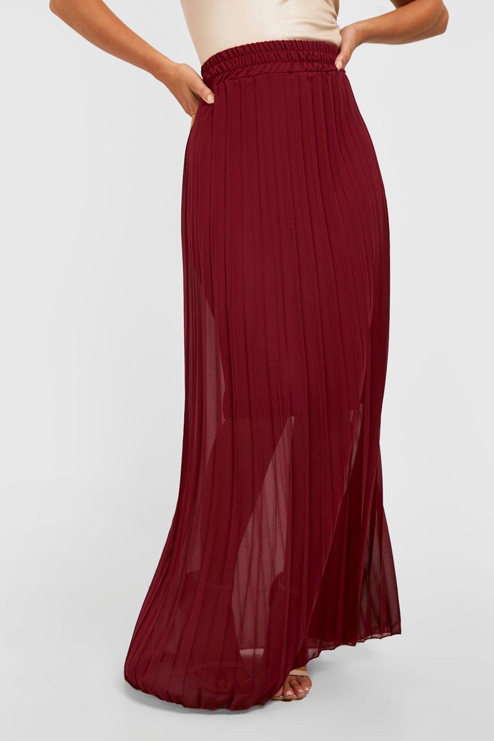 Chiffon red shop pleated maxi skirt