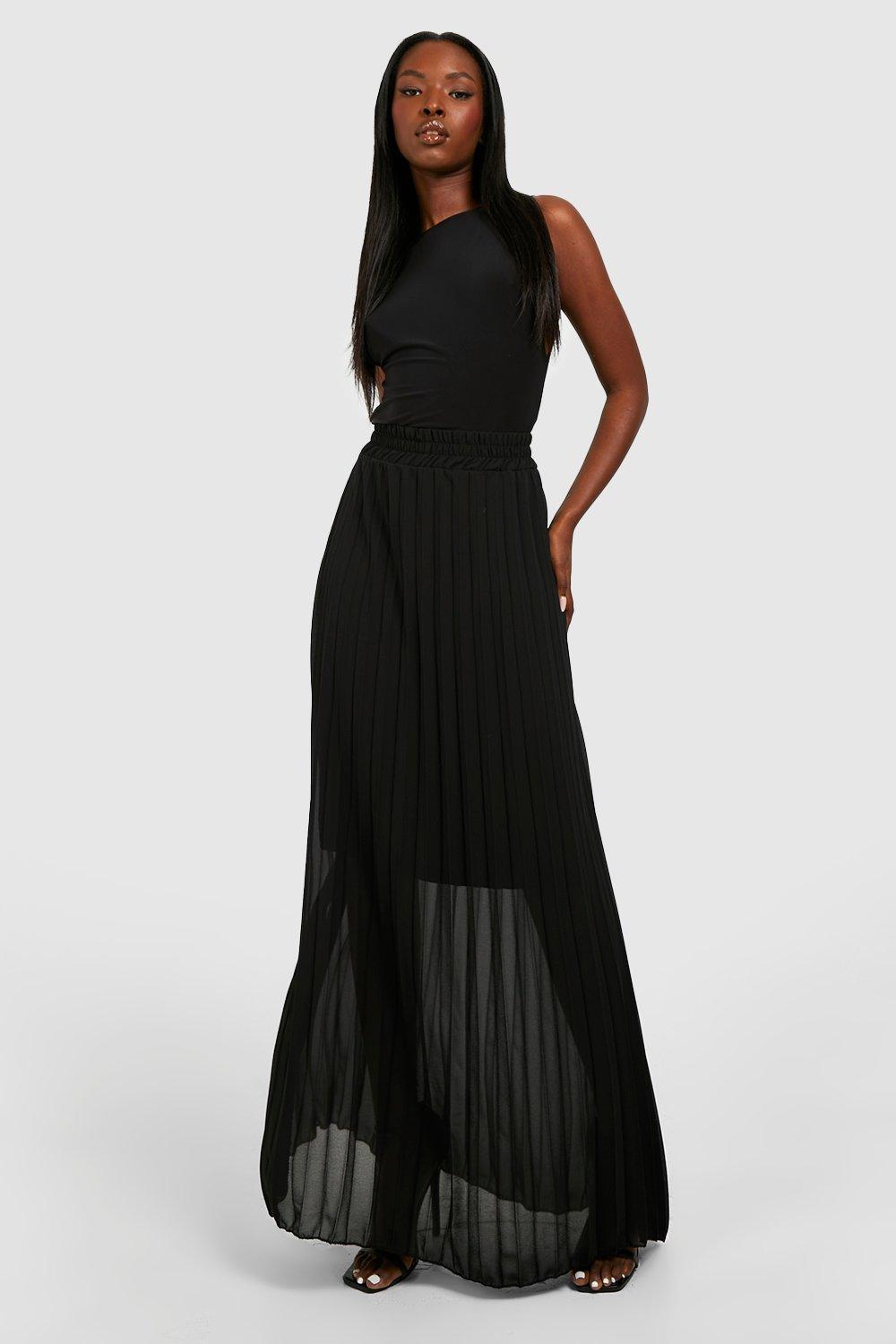 Black chiffon maxi skirt outfit best sale