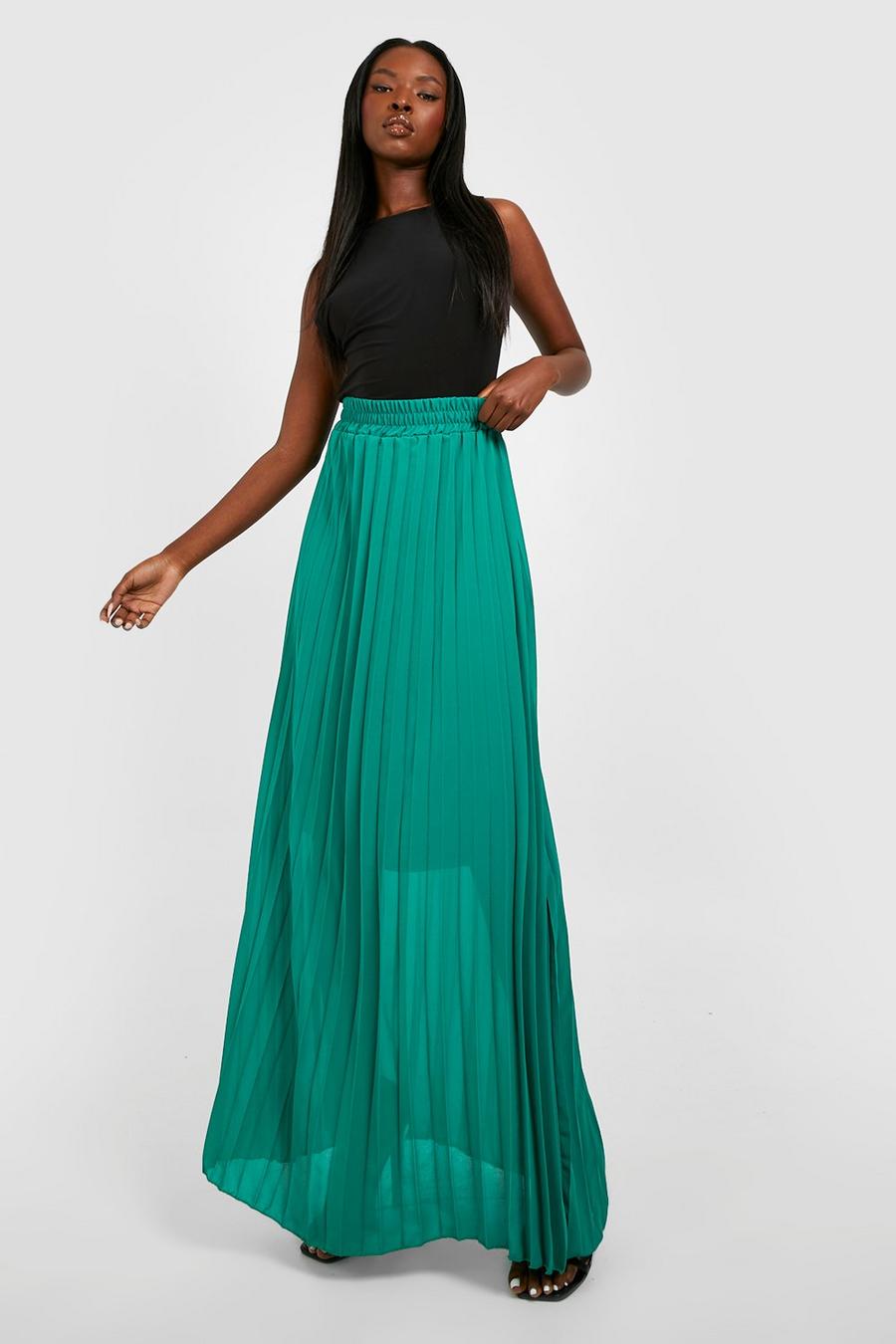 Green Chiffon Pleated Maxi Skirt image number 1