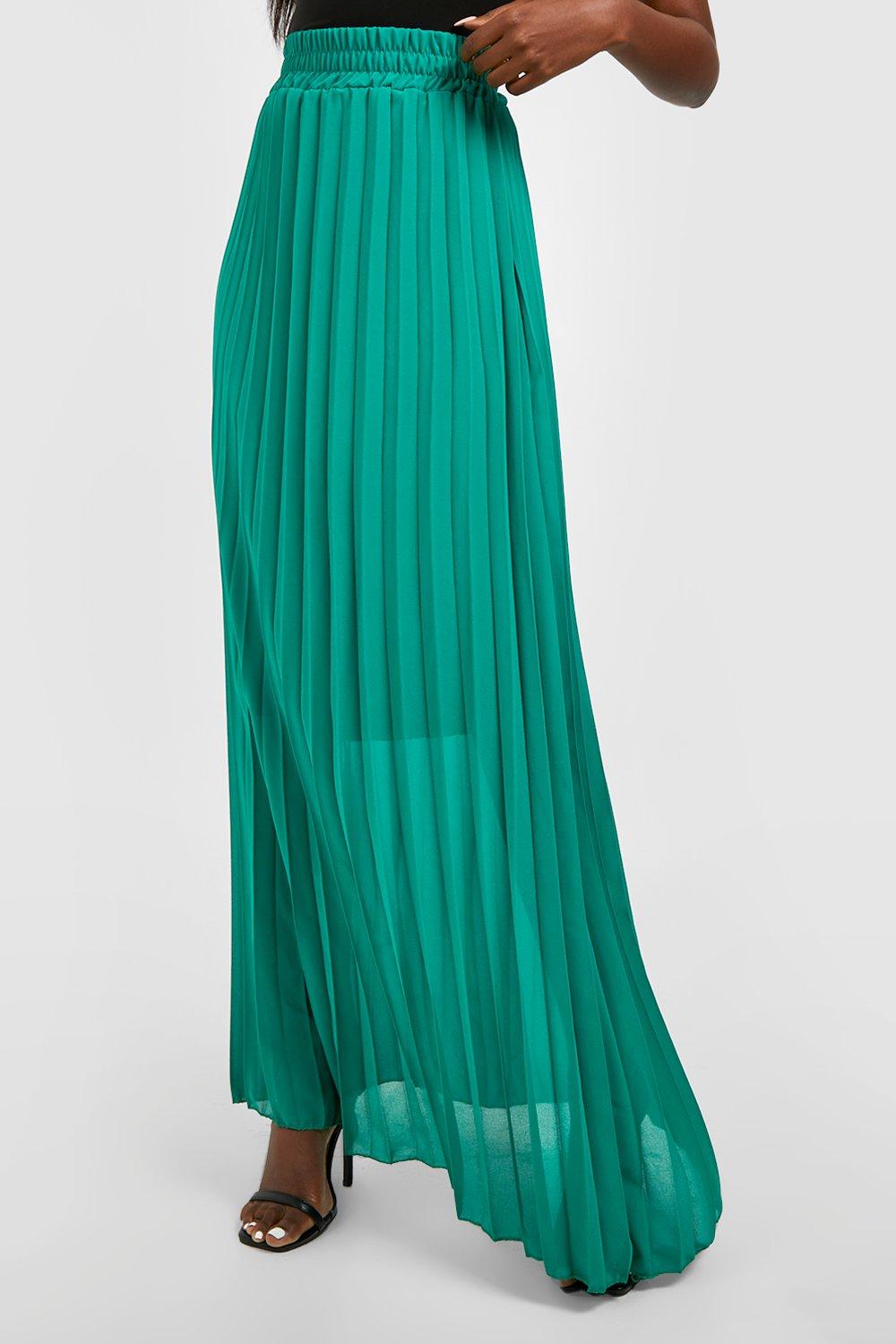 Boohoo green shop pleated skirt