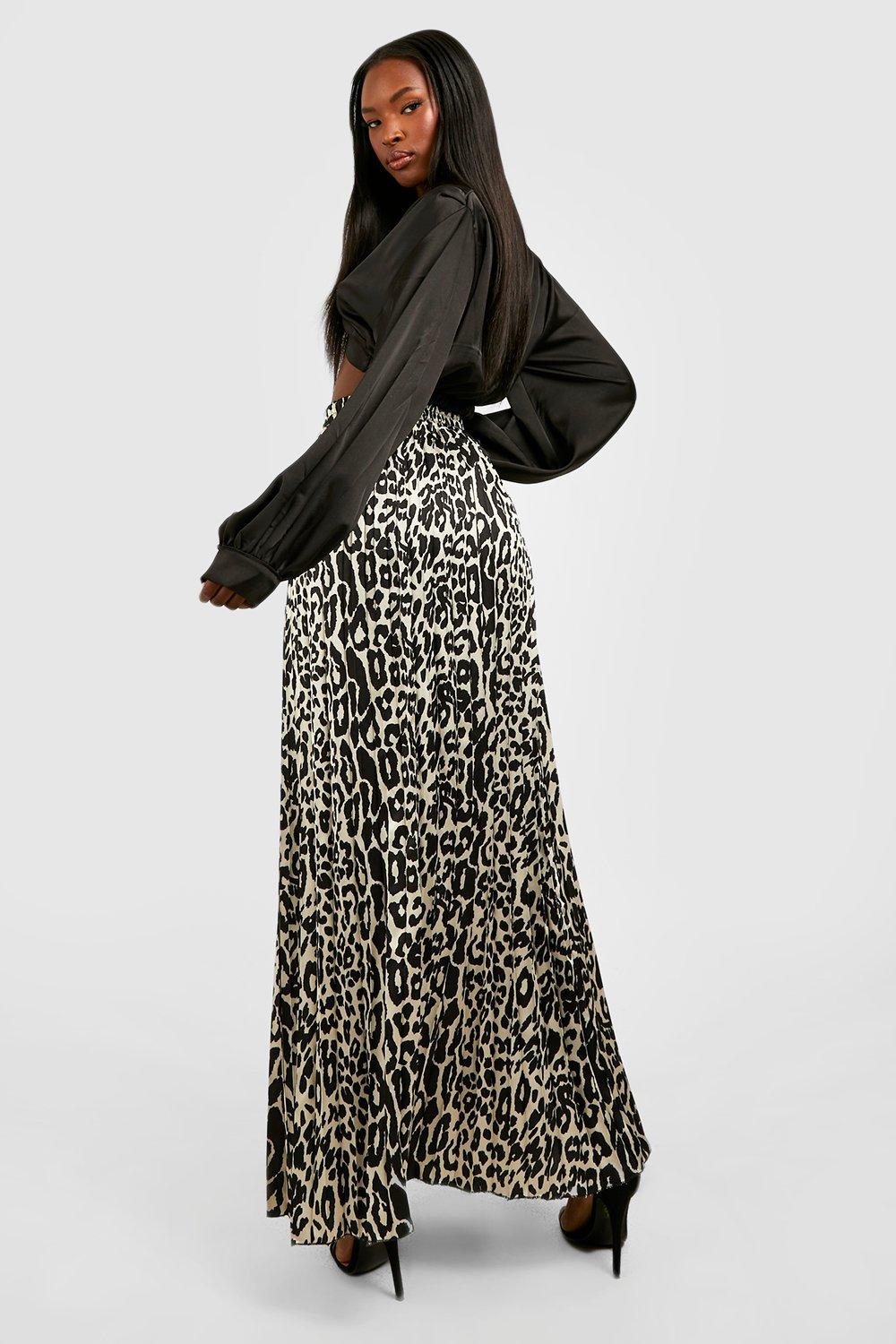 Leopard pleated maxi hot sale skirt