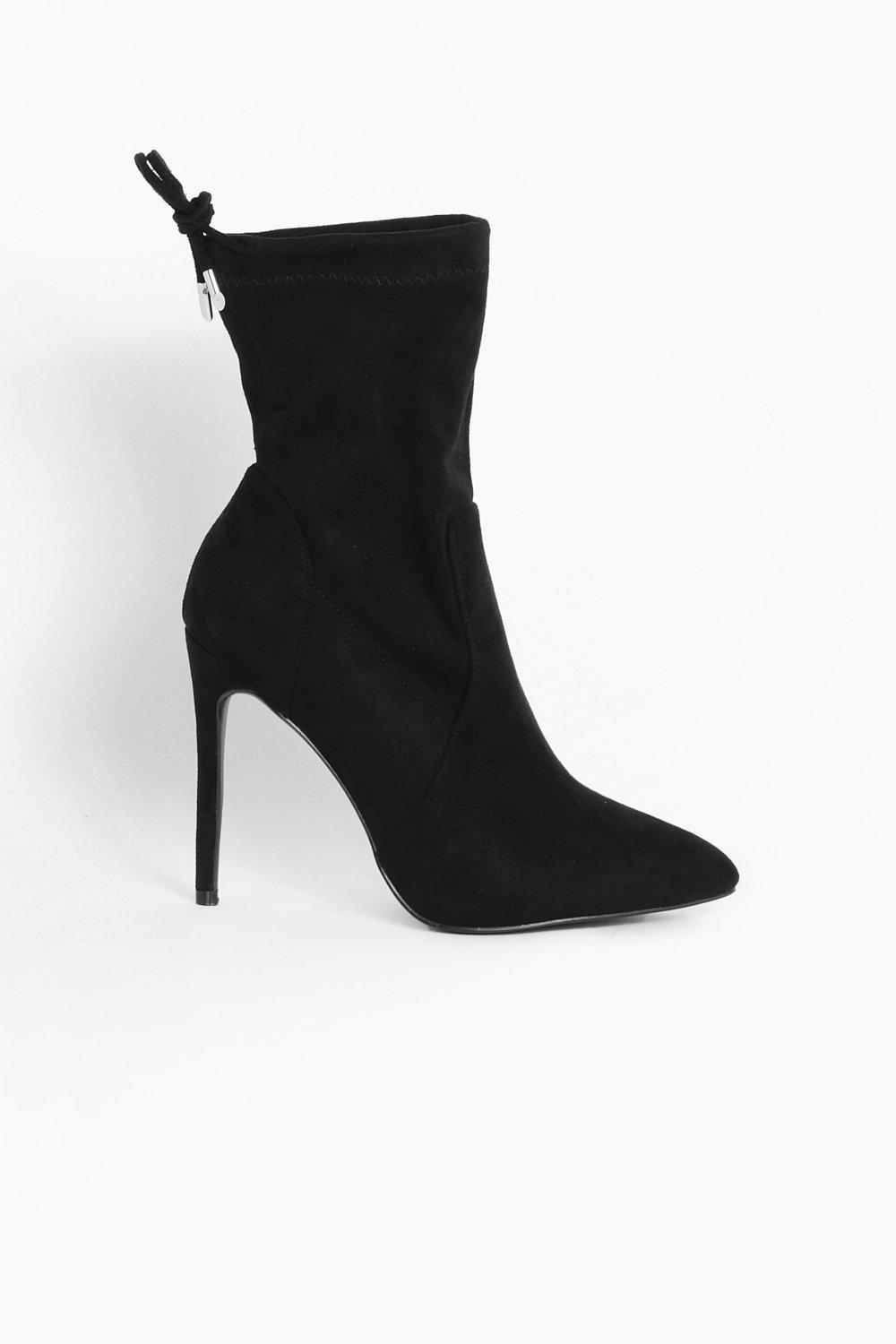 Black suedette tie 2024 back sock boots