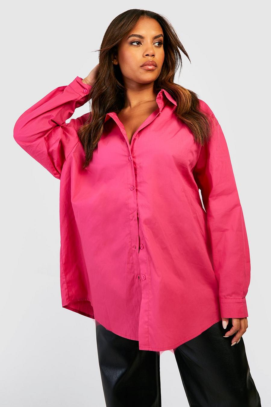 Hot pink Plus Poplin Longline Shirt  image number 1