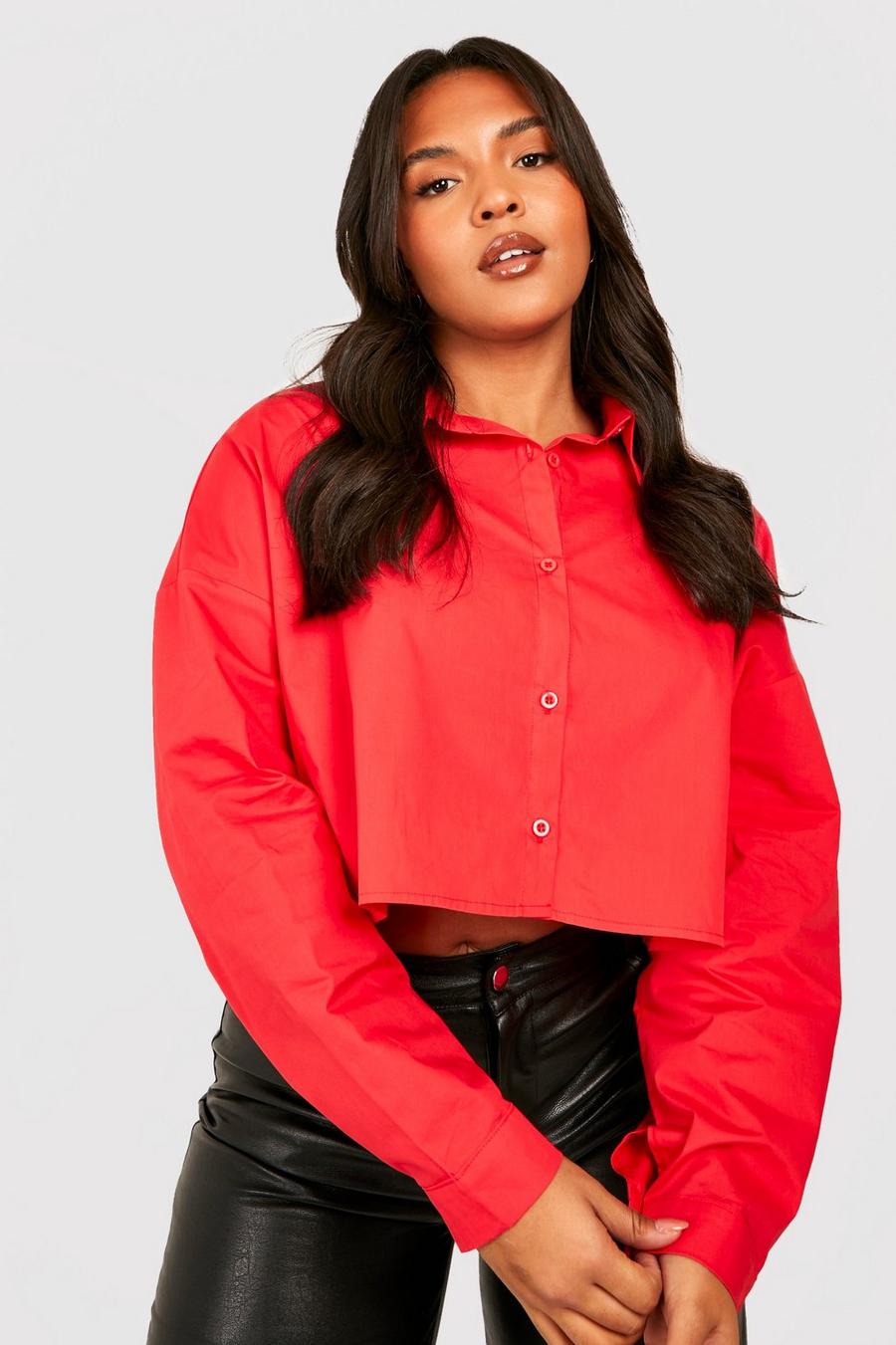 Red Plus Poplin Cropped Shirt  image number 1