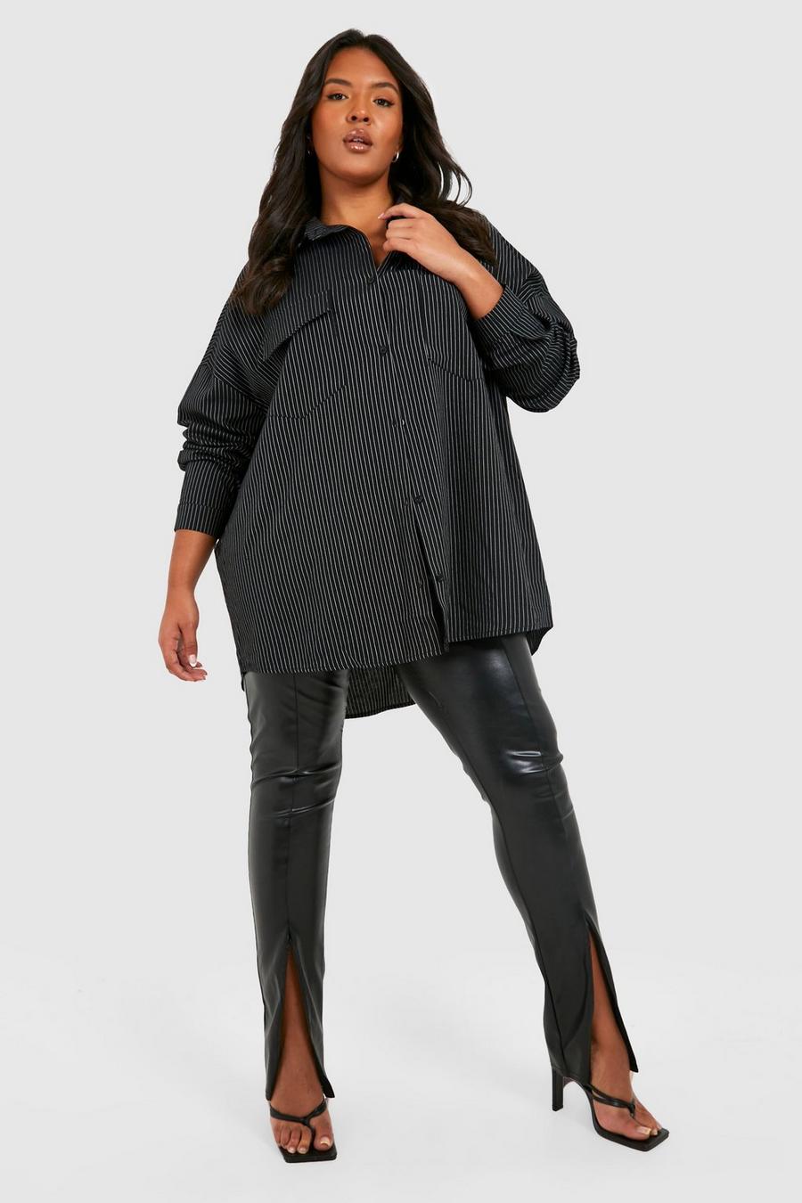 Grande taille - Chemise oversize à rayures, Black