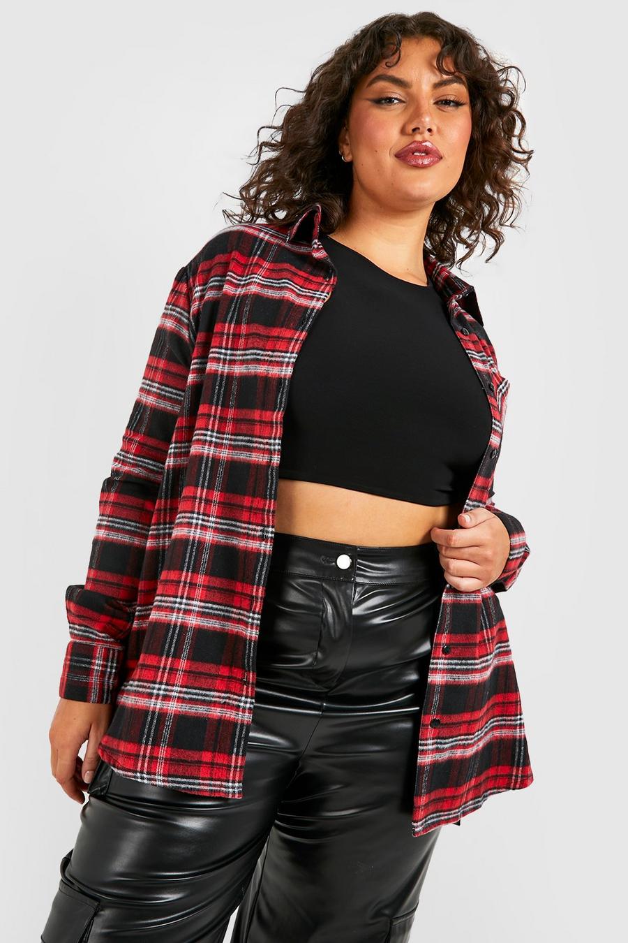 Red Plus Oversized Checked Shirt   image number 1