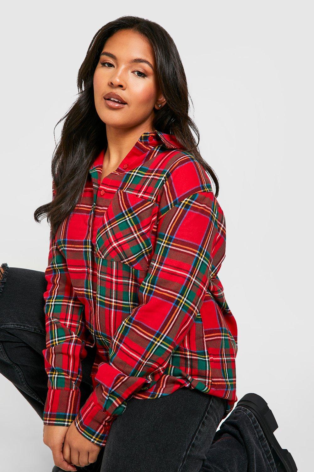 boohoo Plus Oversized Flannel Shirt - Red - Size 20