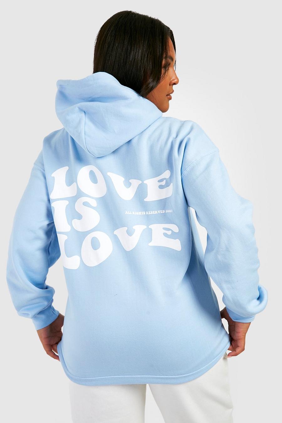 Grande taille - Sweat à capuche à slogan Love Is Love, Light blue image number 1