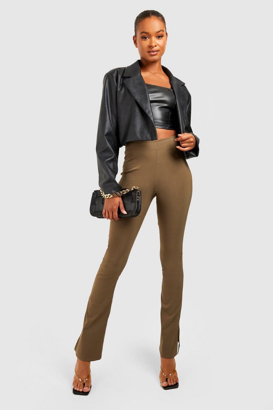 Khaki Tall Stretch High Rise Split Side Trousers image number 1