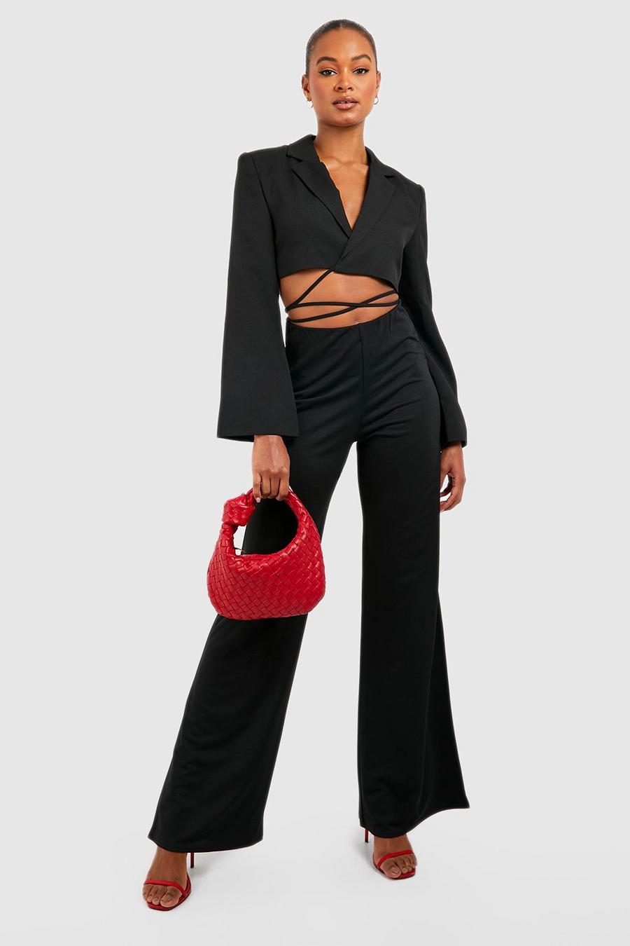Black Tall Extreme Wide Leg High Waist Trousers  image number 1