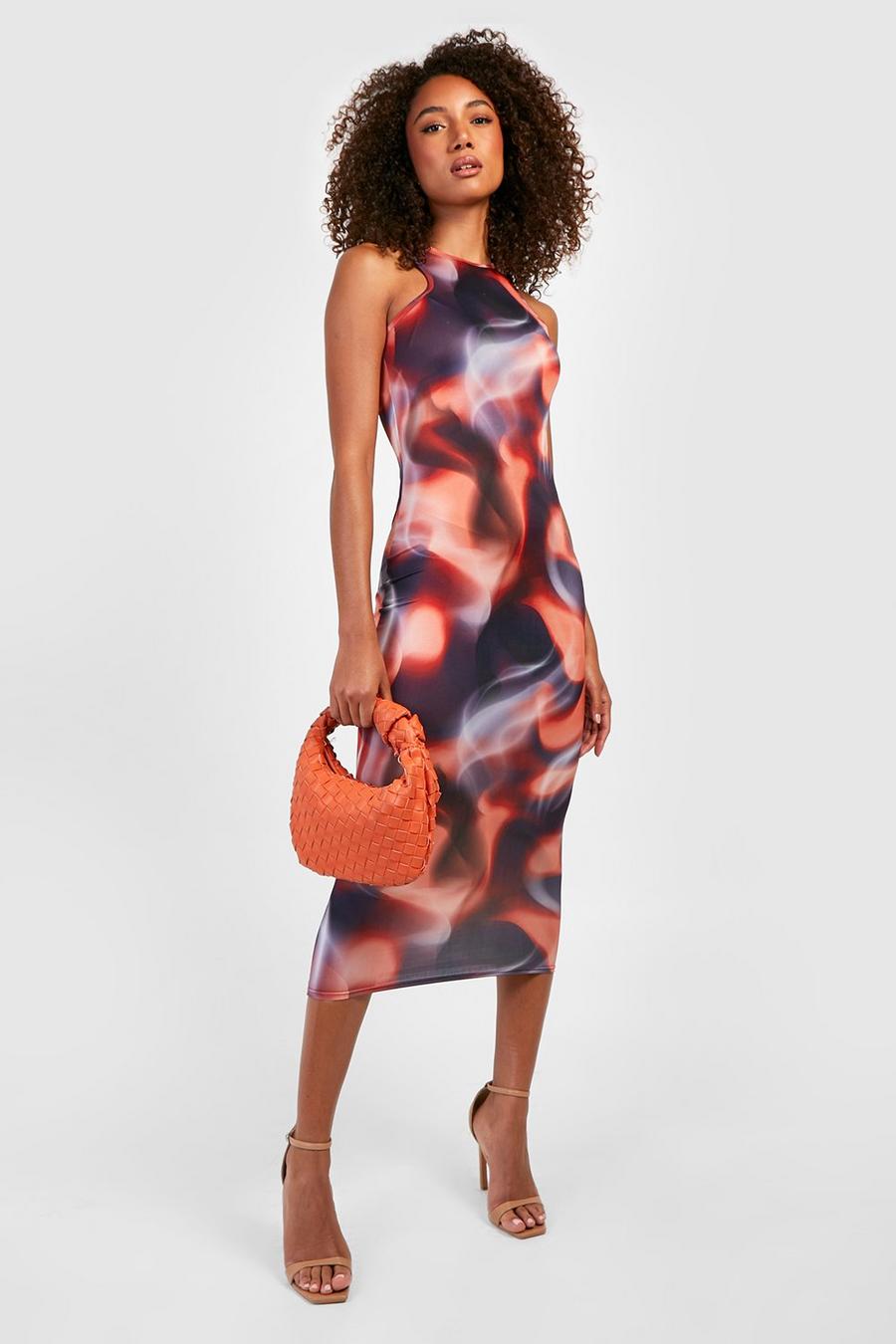 Vestido Tall midi ceñido con estampado abstracto estilo nadador, Orange image number 1