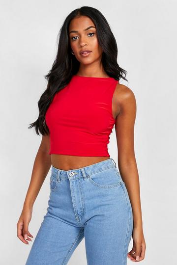 Tall Double Slinky Racer Crop Top red