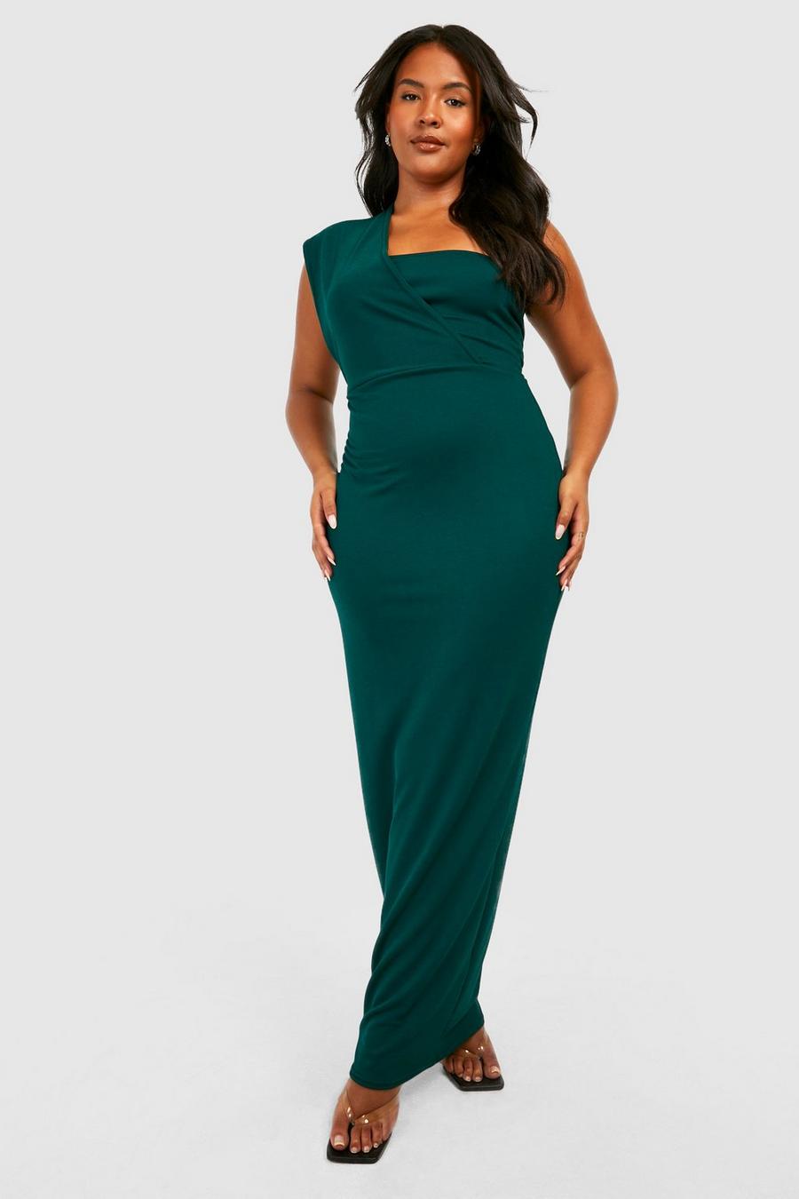 Forest green Plus One Shoulder Maxi Dress