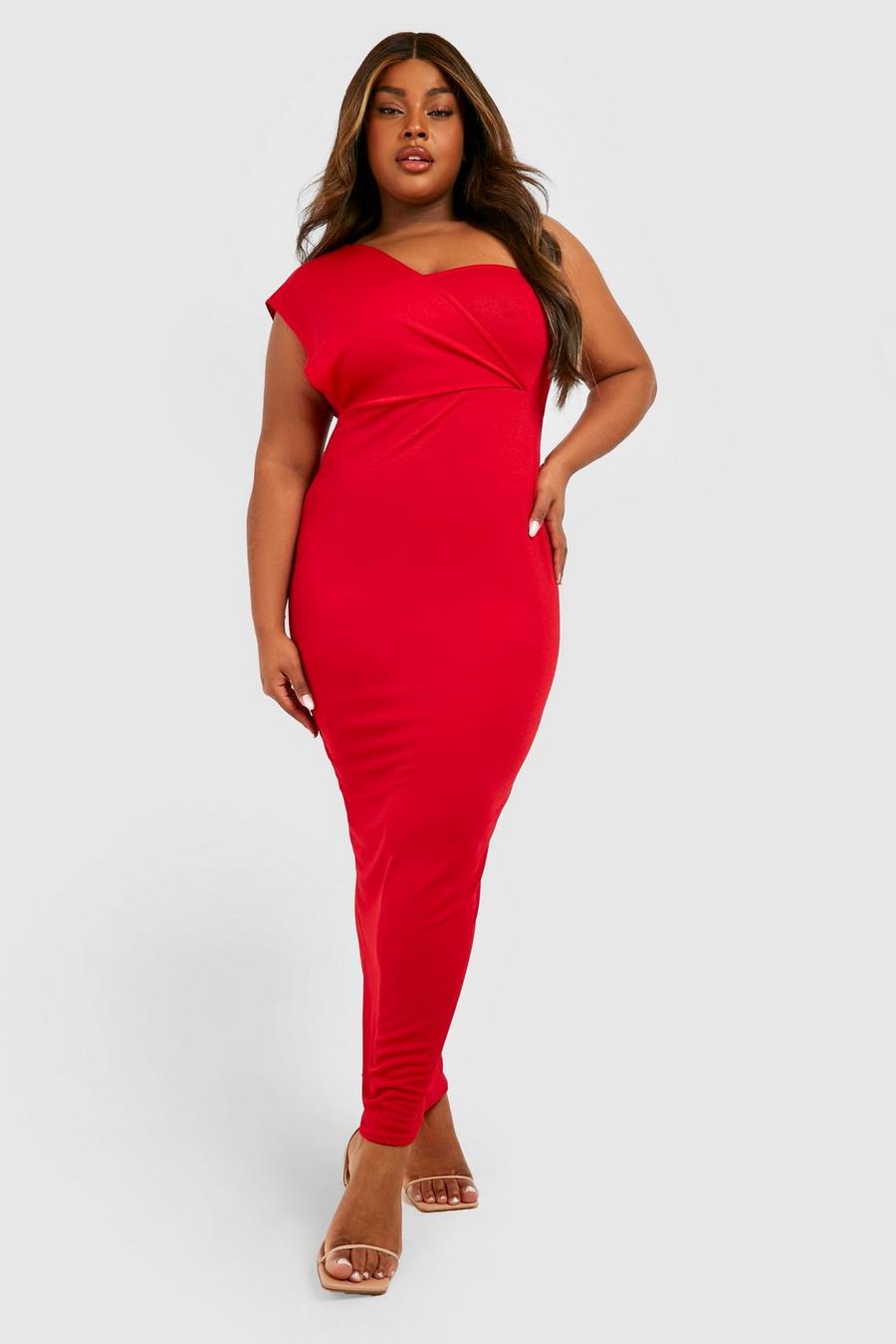 Red Plus One Shoulder Maxi Dress