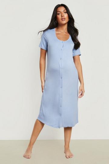 Maternity Midi Button Front Nightgown blue