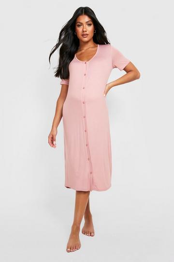 Maternity Midi Button Front Nightgown rose