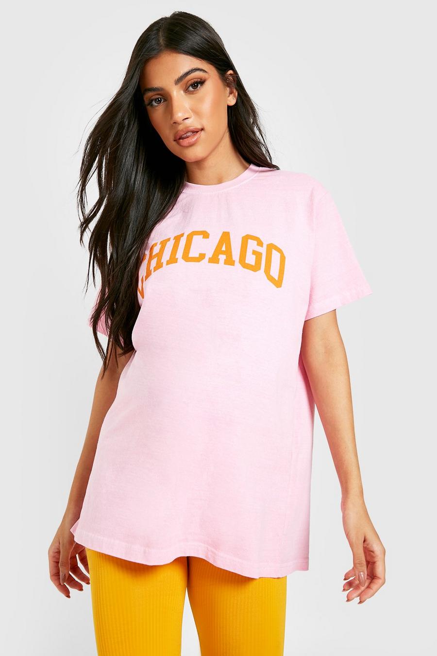 Umstandsmode Oversize T-Shirt mit Chicago-Print, Pink rosa image number 1