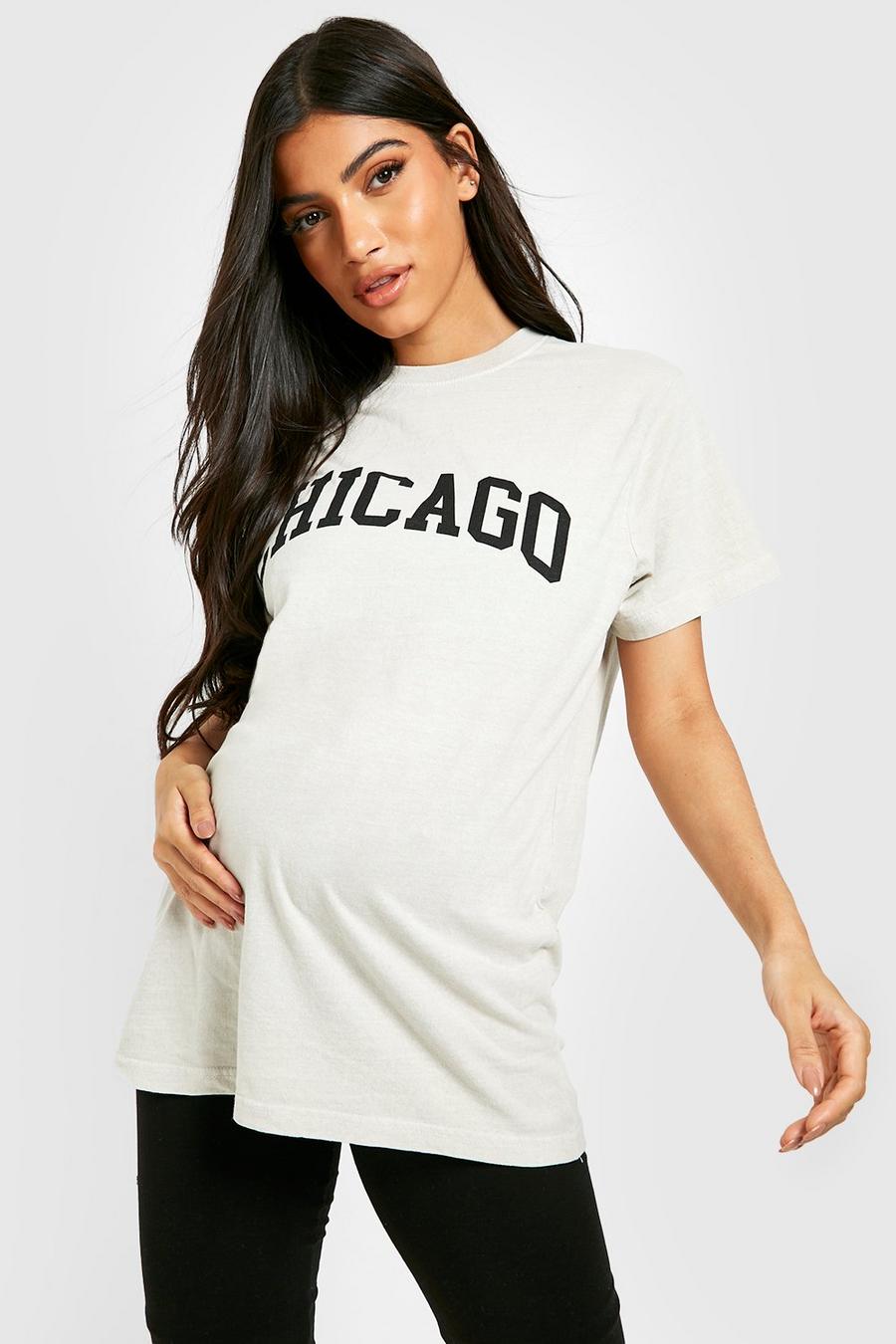Umstandsmode Oversize T-Shirt mit Chicago-Print, Stone image number 1