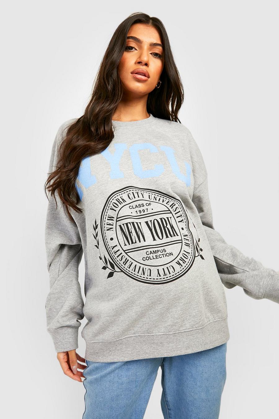 Umstandsmode Oversize Sweatshirt mit NYCU Print, Grey marl grau
