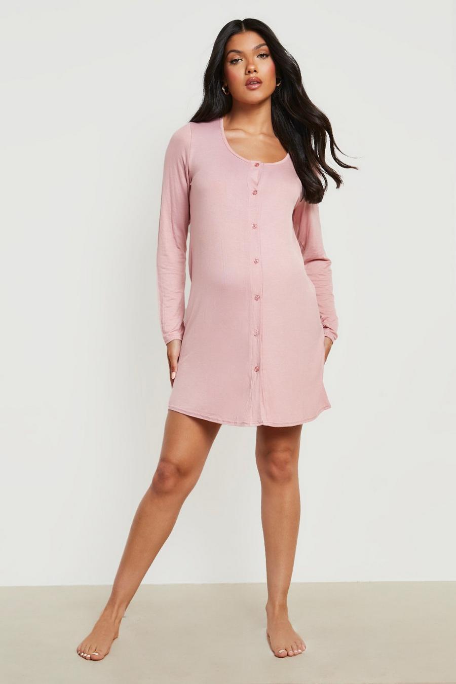 Rose pink Maternity Long Sleeve Button Front Nightie