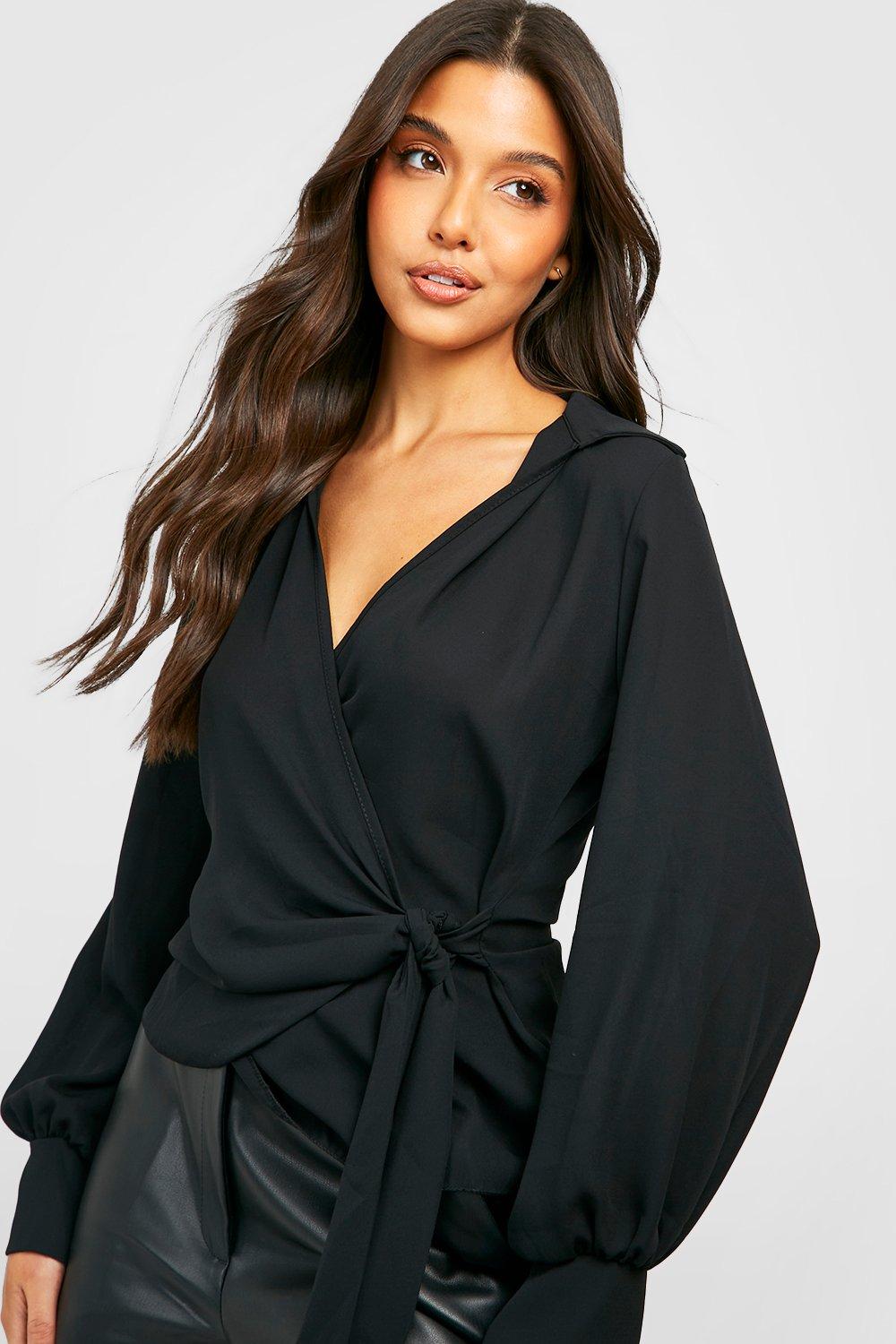 Black chiffon store wrap blouse