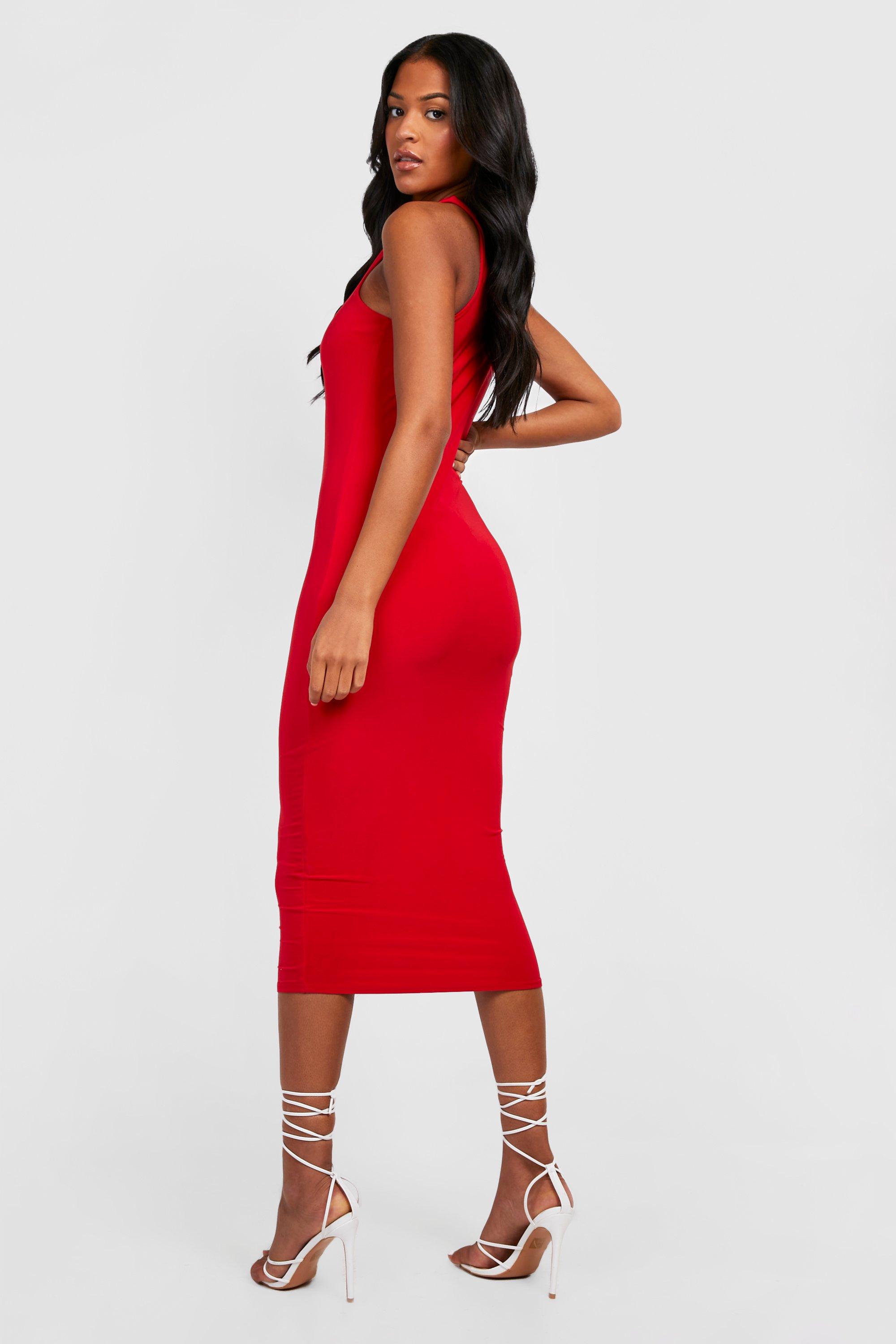 Tall Double Layer Slinky Racer Neck Midi Dress