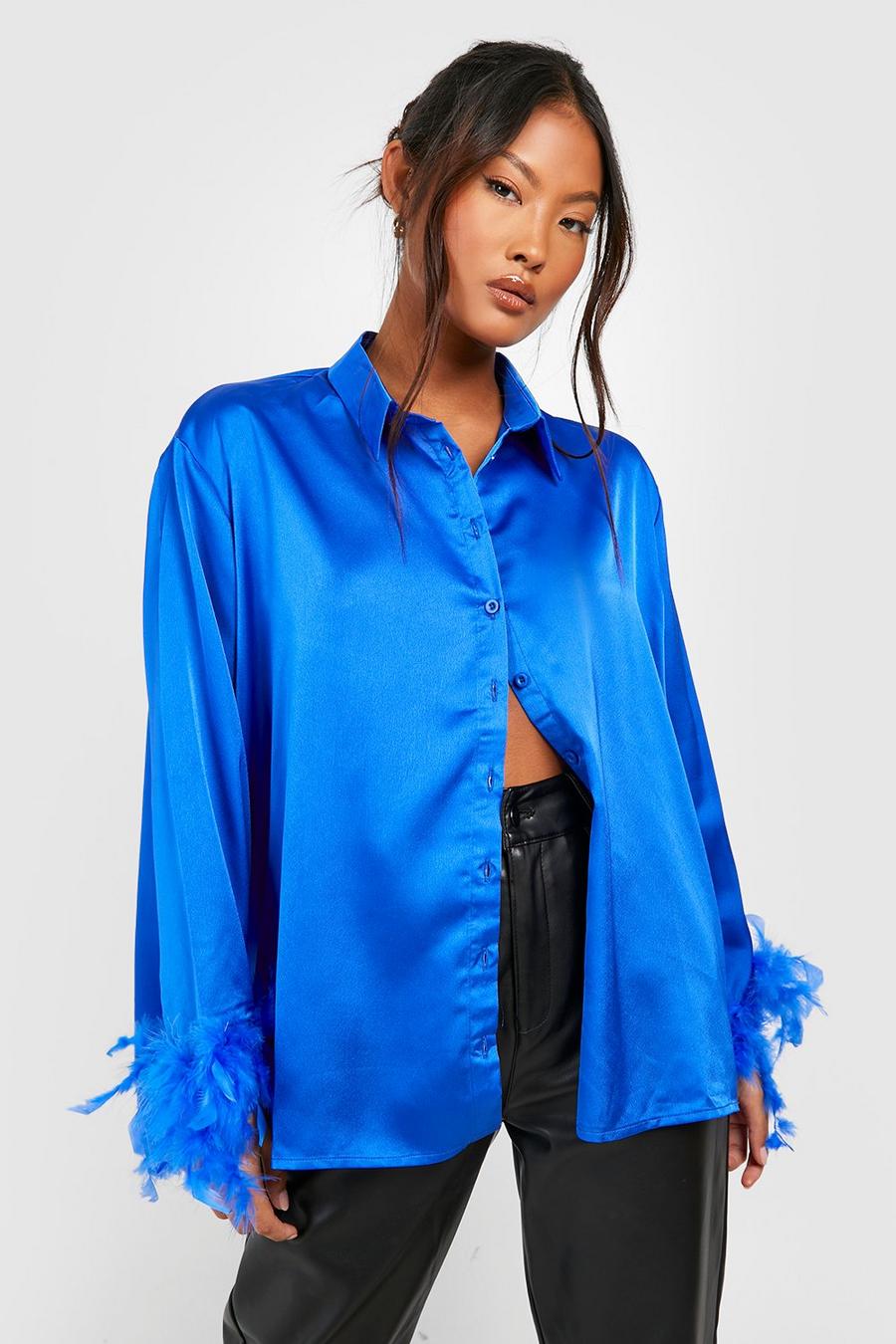Cobalt Petite Oversized Feather Cuff Shirt image number 1